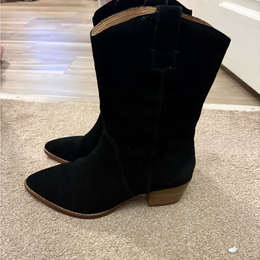 Madewell Classic Black Suede Western Mid-Calf Boots